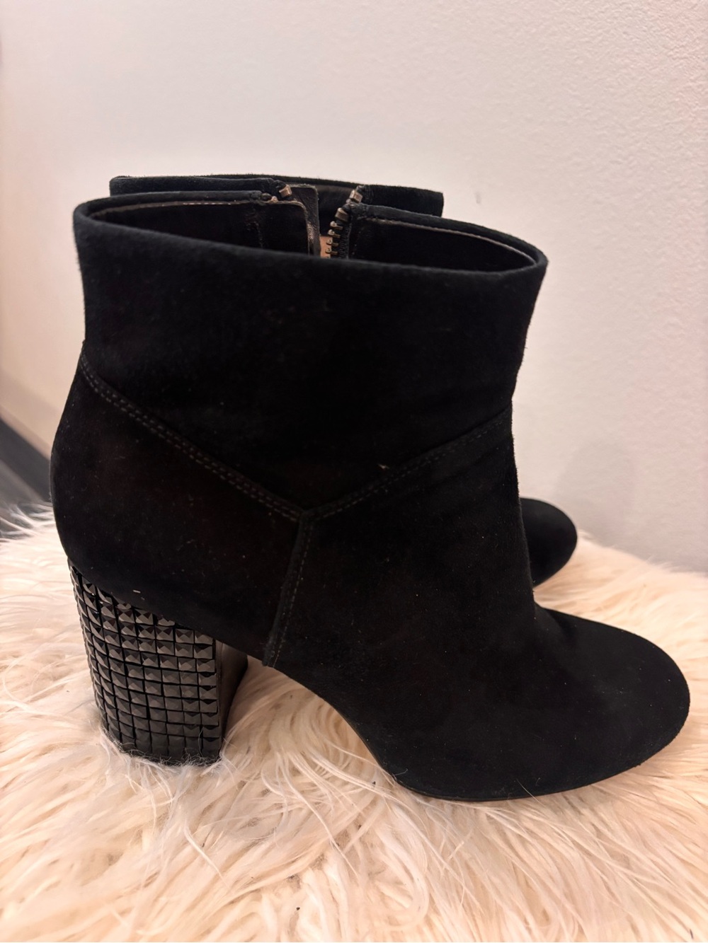 Michael KORS Women's Black Suede Ankle Boots with Textured Block Heel